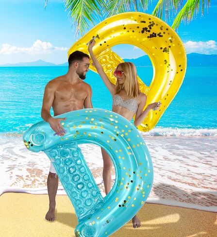 POZA Inflatable Pool Float Chair - Luxurious Lounger Filled with Sparkle Confetti, 2 Built in Cup Holders & Handles, Water Floating Chair for Beach, Lake & Swimming Pool - 48 x 38 Inch in Kuwait