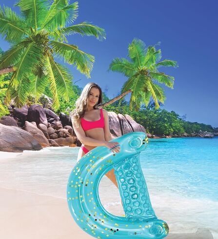 POZA Inflatable Pool Float Chair - Luxurious Lounger Filled with Sparkle Confetti, 2 Built in Cup Holders & Handles, Water Floating Chair for Beach, Lake & Swimming Pool - 48 x 38 Inch in Kuwait