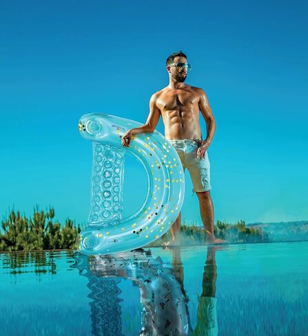 POZA Inflatable Pool Float Chair - Luxurious Lounger Filled with Sparkle Confetti, 2 Built in Cup Holders & Handles, Water Floating Chair for Beach, Lake & Swimming Pool - 48 x 38 Inch in Kuwait