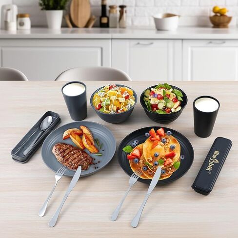 28pcs Wheat Straw Dinnerware Sets for 4, Microwave Safe Wheat Straw Plates and Bowls Sets, Large Plates, Bowls, Cups in Saudi Arabia