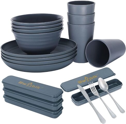 28pcs Wheat Straw Dinnerware Sets for 4, Microwave Safe Wheat Straw Plates and Bowls Sets, Large Plates, Bowls, Cups in Saudi Arabia