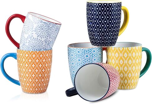 Selamica 16 oz Porcelain Coffee Mugs Set, Ceramic Tea Cup with Handle, dishwasher, oven, microwave safe, Pack of 6, Vintage Blue in Saudi Arabia