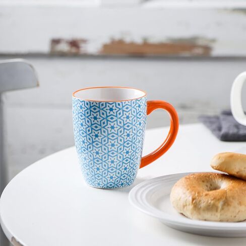 Selamica 16 oz Porcelain Coffee Mugs Set, Ceramic Tea Cup with Handle, dishwasher, oven, microwave safe, Pack of 6, Vintage Blue in Saudi Arabia