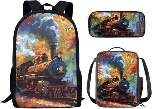 Belidome Train Backpack with Lunch Box Kit Pencil Case for Kids Boy Girl School Book Bag Set of 3, Back to School Gifts, Lightweight in Saudi Arabia