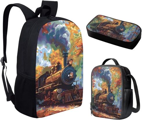 Belidome Train Backpack with Lunch Box Kit Pencil Case for Kids Boy Girl School Book Bag Set of 3, Back to School Gifts, Lightweight in Saudi Arabia