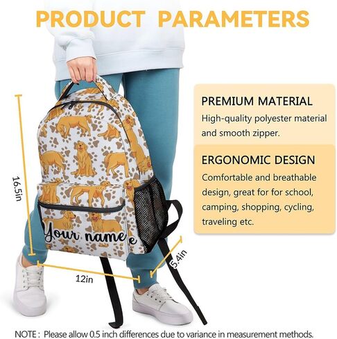 Golden Retriever Backpack Gifts, 16 Inch Cute Dog Pattern Bookbag Durable, Lightweight, Large Capacity in Saudi Arabia