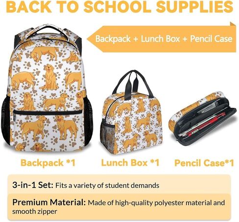 Golden Retriever Backpack Gifts, 16 Inch Cute Dog Pattern Bookbag Durable, Lightweight, Large Capacity in Saudi Arabia