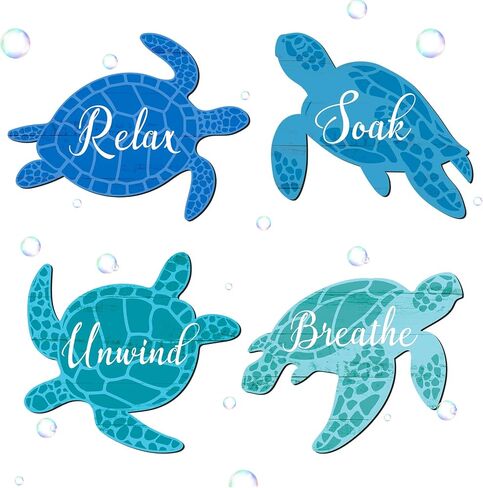 ZhouBoat 4 قطع جدار الفن السلحفاة البحرية للحمام السلحفاة البحرية جدار ديكور الاسترخاء نقع الاسترخاء التنفس جدار الفن علامة الحمام الخشبية سلحفاة البحر المحيط جدار ديكور للمنزل جدار سبا الحمام الغسيل (المحيط) in Kuwait