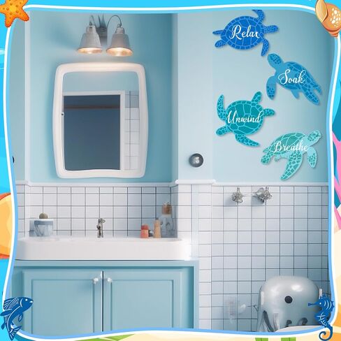 ZhouBoat 4 قطع جدار الفن السلحفاة البحرية للحمام السلحفاة البحرية جدار ديكور الاسترخاء نقع الاسترخاء التنفس جدار الفن علامة الحمام الخشبية سلحفاة البحر المحيط جدار ديكور للمنزل جدار سبا الحمام الغسيل (المحيط) in Kuwait