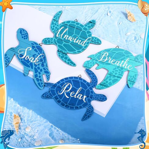 ZhouBoat 4 قطع جدار الفن السلحفاة البحرية للحمام السلحفاة البحرية جدار ديكور الاسترخاء نقع الاسترخاء التنفس جدار الفن علامة الحمام الخشبية سلحفاة البحر المحيط جدار ديكور للمنزل جدار سبا الحمام الغسيل (المحيط) in Kuwait