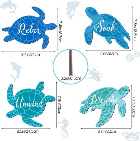 ZhouBoat 4 قطع جدار الفن السلحفاة البحرية للحمام السلحفاة البحرية جدار ديكور الاسترخاء نقع الاسترخاء التنفس جدار الفن علامة الحمام الخشبية سلحفاة البحر المحيط جدار ديكور للمنزل جدار سبا الحمام الغسيل (المحيط) in Kuwait