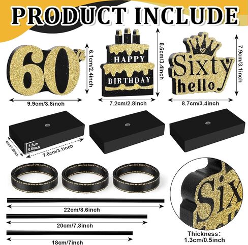 3 Pcs 60th Birthday Table Decorations Wooden Signs,Happy 60th Birthday Tiered Tray Decorations for men women Birthday Party Decor (60) in Kuwait