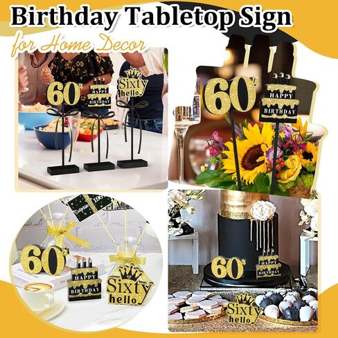3 Pcs 60th Birthday Table Decorations Wooden Signs,Happy 60th Birthday Tiered Tray Decorations for men women Birthday Party Decor (60) in Kuwait