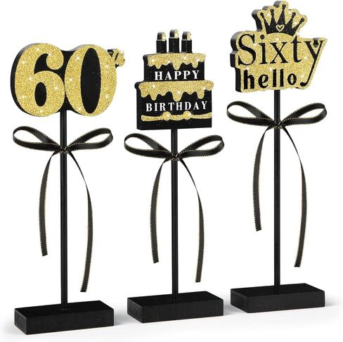 3 Pcs 60th Birthday Table Decorations Wooden Signs,Happy 60th Birthday Tiered Tray Decorations for men women Birthday Party Decor (60) in Kuwait