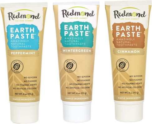 معجون ريدموند ريدموند الترابي - معجون أسنان طبيعي خالٍ من الفلورايد، أنبوب 4 أونصة (3 عبوات، نعناع، ​​وينترغرين، قرفة) in Kuwait