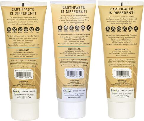 معجون ريدموند ريدموند الترابي - معجون أسنان طبيعي خالٍ من الفلورايد، أنبوب 4 أونصة (3 عبوات، نعناع، ​​وينترغرين، قرفة) in Kuwait