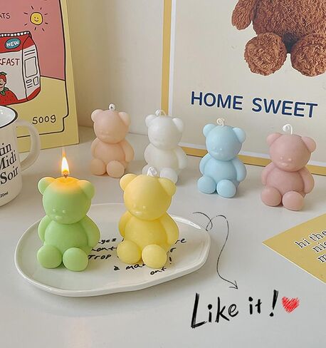 Cute Bear Shape Scented Candle,70G Handmade Aesthetic Soy Wax Aroma Decorative Candle for Table Photo Prop Wedding Birthday,Prefect Gift for Meditation Stress Relief Mood Boosting (Yellow) in Saudi Arabia