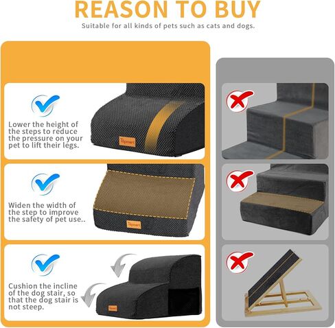 توب مارت سلالم كلاب اسفنجية ممتدة عالية الكثافة بطبقتين، ارتفاع 11.8 انش، سلم كلاب غير قابل للانزلاق، سلم كلاب من الفوم الناعم، مثالي للكلاب المصابة والقطط الأكبر سنا والحيوانات الاليفة التي تعاني من in Kuwait