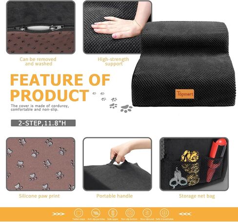 توب مارت سلالم كلاب اسفنجية ممتدة عالية الكثافة بطبقتين، ارتفاع 11.8 انش، سلم كلاب غير قابل للانزلاق، سلم كلاب من الفوم الناعم، مثالي للكلاب المصابة والقطط الأكبر سنا والحيوانات الاليفة التي تعاني من in Kuwait