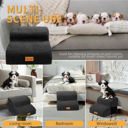 توب مارت سلالم كلاب اسفنجية ممتدة عالية الكثافة بطبقتين، ارتفاع 11.8 انش، سلم كلاب غير قابل للانزلاق، سلم كلاب من الفوم الناعم، مثالي للكلاب المصابة والقطط الأكبر سنا والحيوانات الاليفة التي تعاني من in Kuwait