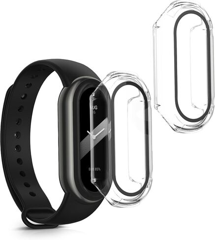 kwmobile Cover Comaptible with Xiaomi Mi Band 8 Covers - 2X Tempered Glass with Plastic Frame - Transparent in Saudi Arabia