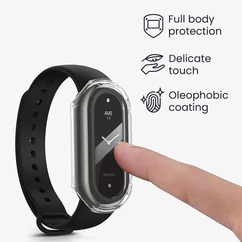 kwmobile Cover Comaptible with Xiaomi Mi Band 8 Covers - 2X Tempered Glass with Plastic Frame - Transparent in Saudi Arabia