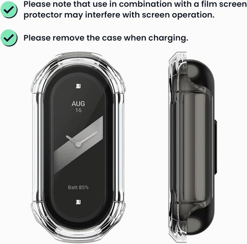 kwmobile Cover Comaptible with Xiaomi Mi Band 8 Covers - 2X Tempered Glass with Plastic Frame - Transparent in Saudi Arabia