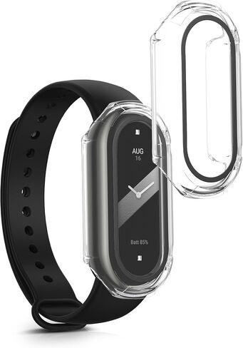 kwmobile Cover Comaptible with Xiaomi Mi Band 8 Covers - 2X Tempered Glass with Plastic Frame - Transparent in Saudi Arabia
