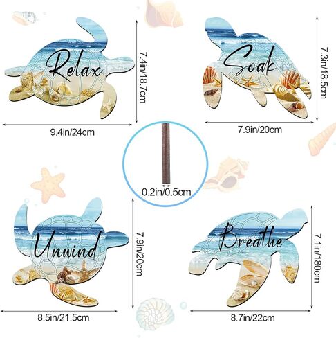 ZhouBoat 4 Pieces Sea Turtle Wall Art for Bathroom Sea Turtle Wall Decor Relax Soak Unwind Breathe Wall Art Bathroom Sign Wooden Sea Turtle Ocean Wall Decor for Home Wall Spa Washroom Laundry(Ocean) in Saudi Arabia