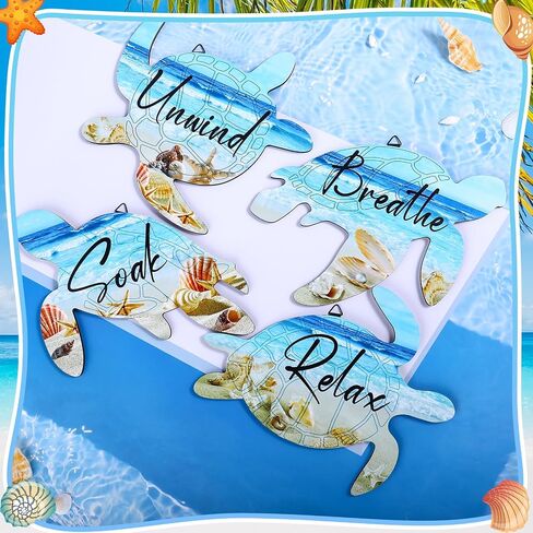 ZhouBoat 4 Pieces Sea Turtle Wall Art for Bathroom Sea Turtle Wall Decor Relax Soak Unwind Breathe Wall Art Bathroom Sign Wooden Sea Turtle Ocean Wall Decor for Home Wall Spa Washroom Laundry(Ocean) in Saudi Arabia