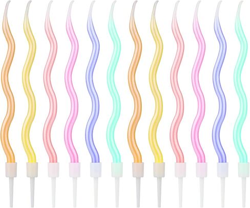 24pcs Spiral Cake Candles, Rainbow Birthday Candles with Holders Twisty Metallic Candles for Cake Party Decorations for Birthday Wedding(Thin Spiral) in Saudi Arabia