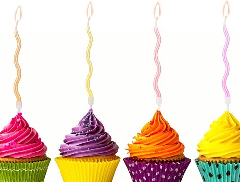 24pcs Spiral Cake Candles, Rainbow Birthday Candles with Holders Twisty Metallic Candles for Cake Party Decorations for Birthday Wedding(Thin Spiral) in Saudi Arabia