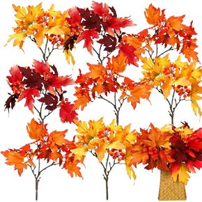 Tigeen 8 pcs Artificial Maple Leaves Branches Faux Fall Fake Autumn Leaves for Thanksgiving Table Centerpieces Decoration (Fresh Style)