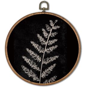 KSDUT Boho Black Flowers Plant Wall Art Decor - Vintage Botanical Bohemian Neutral Floral Textile Wall Art Canvas Frame Hanging Prints, Modern Rustic Round Wall Decor for Home Decorations 8"x8"