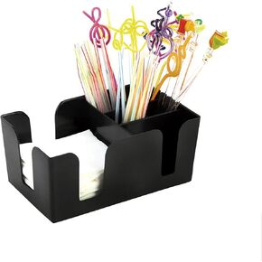 Bar Caddy with 6 Compartments,Barware Caddy,Bar Caddy Napkin Dispenser,Straw Organizer for Holding Restaurant Beverage Supplies,Cocktail Napkins & Accessories by Cocktailor,Black