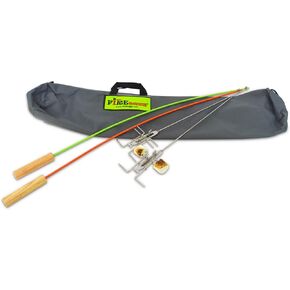 FIREBUGGZ Family Fun Pak Marshmallow and Weiner Roasting Sticks. Set includes 2-Fire Fishing Poles, 2-Crank Eez Campfire Roasters, Roaster Holder, and Carry Bag