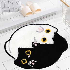 Cat Bath Rug - Cute Bath Mat,Soft and Fluffy Round Bath Rugs,Non-Slip Absorbent Bath Mats,Cat Bathroom Mats for Bathroom,Kid Room,Bedroom (Black and Whites Cats Mat, 20''x22'')