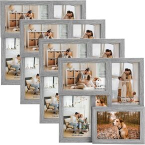 PETAFLOP 4 Pack 4x6 Picture Frames Collage, 4 openning Grey photo frame for Wall Horizontally or Vertically Display