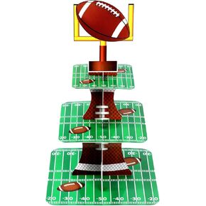 Football Theme Party Cupcake Stand Decorations, 3 Tier Party Cupcake Concession Stand Tower Sports Theme Birthday Party Dessert Stand for Kids Football Sports Party Supplies Decor (Football)