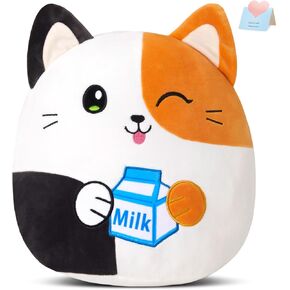 12'' Cat Plush Pillow Calico Cat Stuffed Animal Soft Squishy Kitty Kawaii Plush Cat Plushie Toy Valentine's Birthday ChristmasGift for Kids Girls Boys