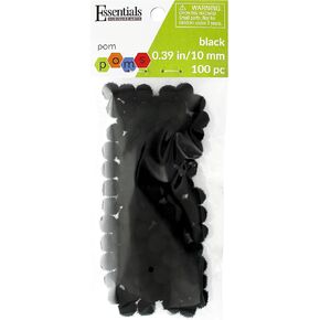 Essentials by Leisure Arts Pom Poms - Black -10mm - 100 Piece pom poms Arts and Crafts - Colored Pompoms for Crafts - Craft pom poms - Puff Balls for Crafts