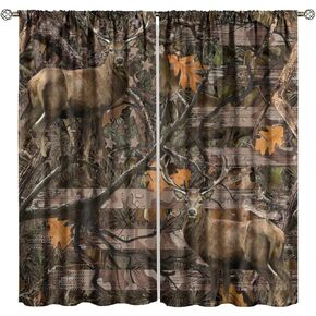 Camo Deer Blackout Window Curtains Woodland Mossy Forest Wildlife American Flag Forest Camouflage Hunting Lodge Country Cabin for Living Room Bedroom Window Drapes 42"" W X 45"" L, Style-2
