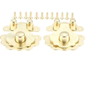 2 Pcs Box Latch Clasps with 12 Screws Flower Shape Cabinet Hasp for Jewelry Wooden Box Case Decorative Hasp Latch Buckle, Gold