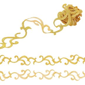 FINGERINSPIRE 1.1 Yard Embroidered Trim Applique 2-1/8 inch Wide Iron On Vintage Floral Trim Ribbon Polyester Golden Lace for Sewing Flower Pattern DIY Craft Clothing Gift Wrapping in Kuwait
