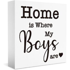Mom Gifts, Home is Where My Boys are Sign, New Mom Gifts, Housewarming Gifts, Christmas Mothers Day Gifts for Mom Mother Mommy, Funny Home Decorations 5 X 5 inch