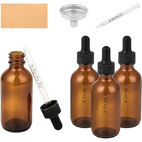 4PCS Leak-Proof Glass Dropper Bottles,2 oz Dropper Bottles Traveling and Storing Essential Oils, Beard Oils, Watercolor, and DIY Projects