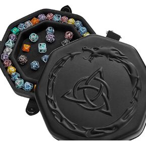 DND Dice Tray - Premium Dungeons and Dragons Dice Tray - Beautiful Twin Dragon Design on Faux Leather - Perfect Dice Rolling Tray for RPG Games to Protect Dice
