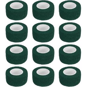 MECCANIXITY 12 Pack Elastic Cohesive Bandage Wrap 1 Inch x 5 Yards Breathable Self Adhesive Athletic Tape Roll Deep Green for Sports Wrist Ankle Support