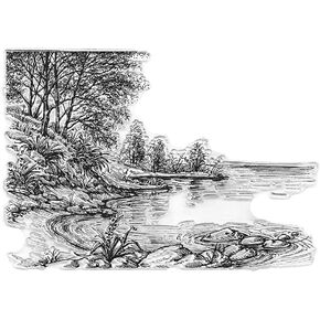Lake River Scenery Trees Clear Stamps for Card Making Scrapbooking Crafting DIY Decorations, Background Transparent Silicone Seal Stamps for Embossing Album Crafts