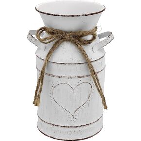 Rustic Galvanized Milk Can,White Farmhouse Decor Metal Flower Vase for Kitchen Bathroom Home Weddings Office -7.8" H